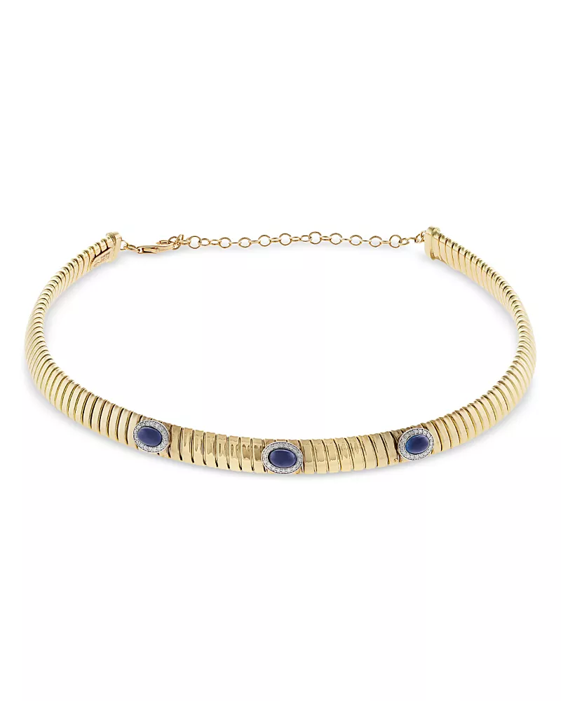 Alberto Milani 18K Yellow Gold Via Giardino Stone & Diamond Tubogas Triple Domed Collar Necklace, 12