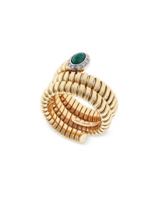 18K Yellow Gold Via Giardino Emerald & Diamond Tubogas Wrap Ring