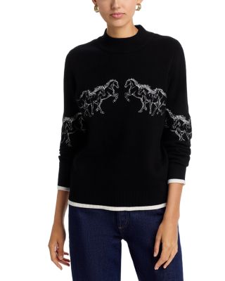 T Tahari - Horse Embroidered Mock Neck Sweater