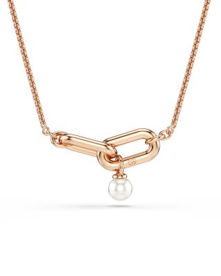 Constella Pav&eacute; Crystal Link & Faux Pearl Pendant Necklace, 14.87"-18.87"