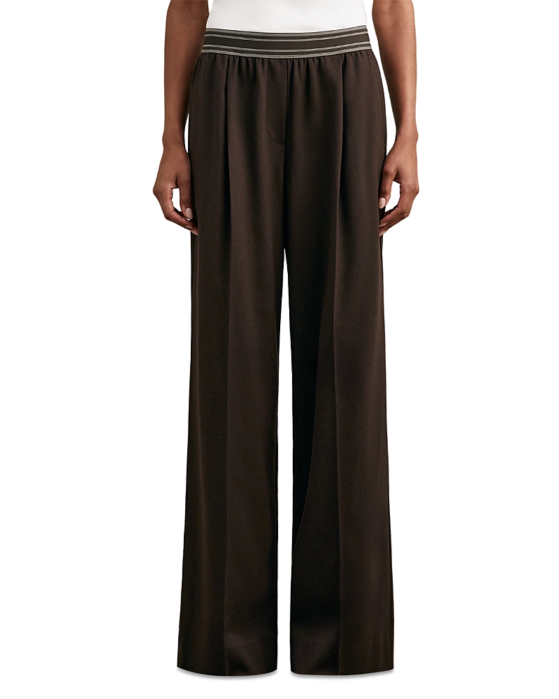Reiss Chocolate Brown Wide-leg Contrast-waistband Trousers In Brown
