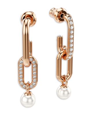 Constella Pav&eacute; Link & Faux Pearl Drop Earrings