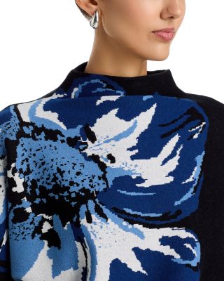 Funnel Neck Floral Print Sweater