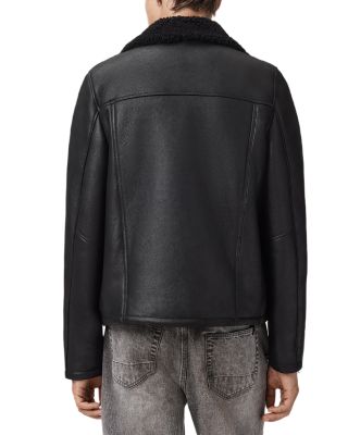 Correz Shearling Trim Leather Biker Jacket