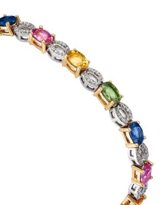 Rainbow Sapphire & Diamond Tennis Bracelet in 14K White & Yellow Gold