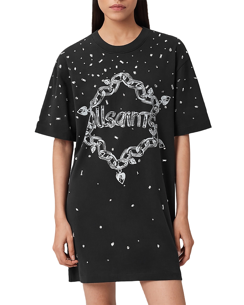 Allsaints Drip Scatter T-shirt Dress In Black