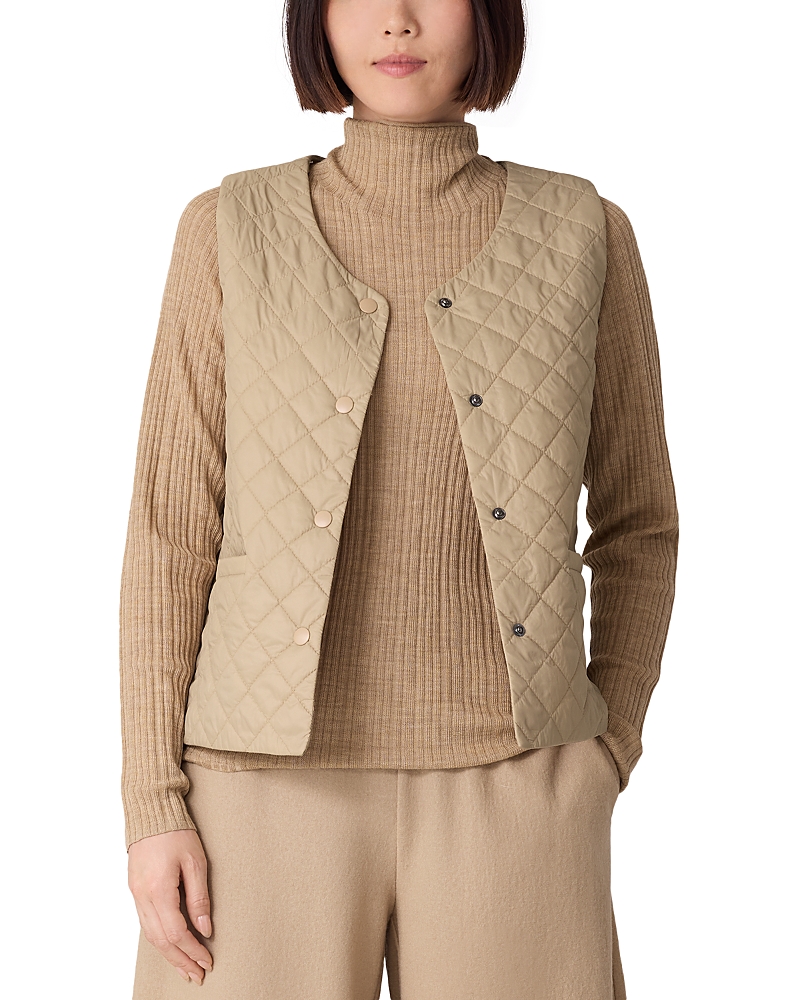 Eileen Fisher V-neck Quilted Vest In Brown