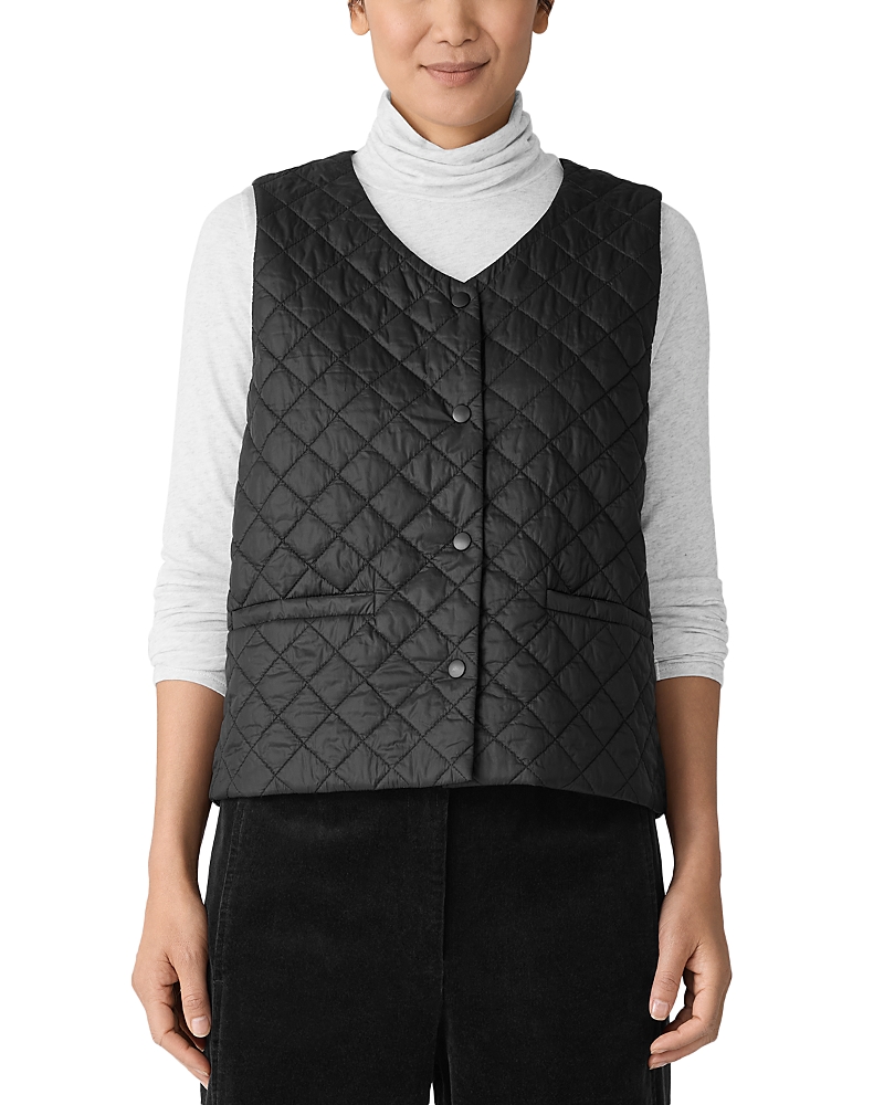 Eileen Fisher V-neck Quilted Vest In Black