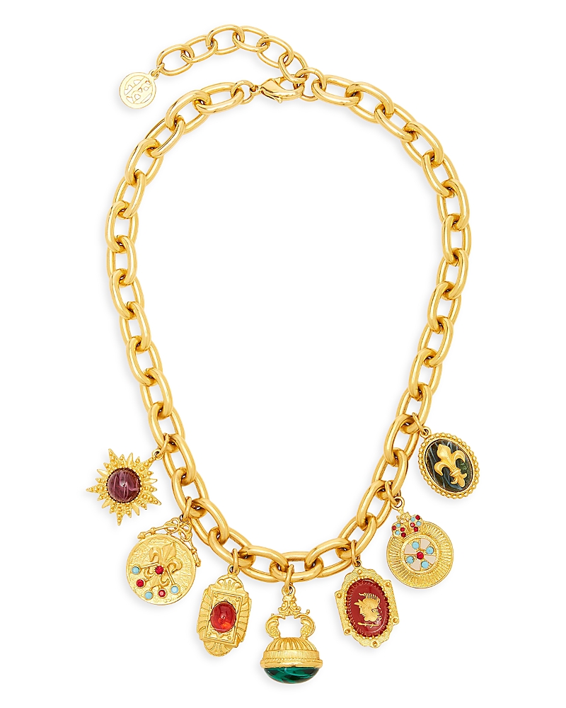 Ben-amun Mixed Color Stone Charm Statement Necklace, 17 In Gold