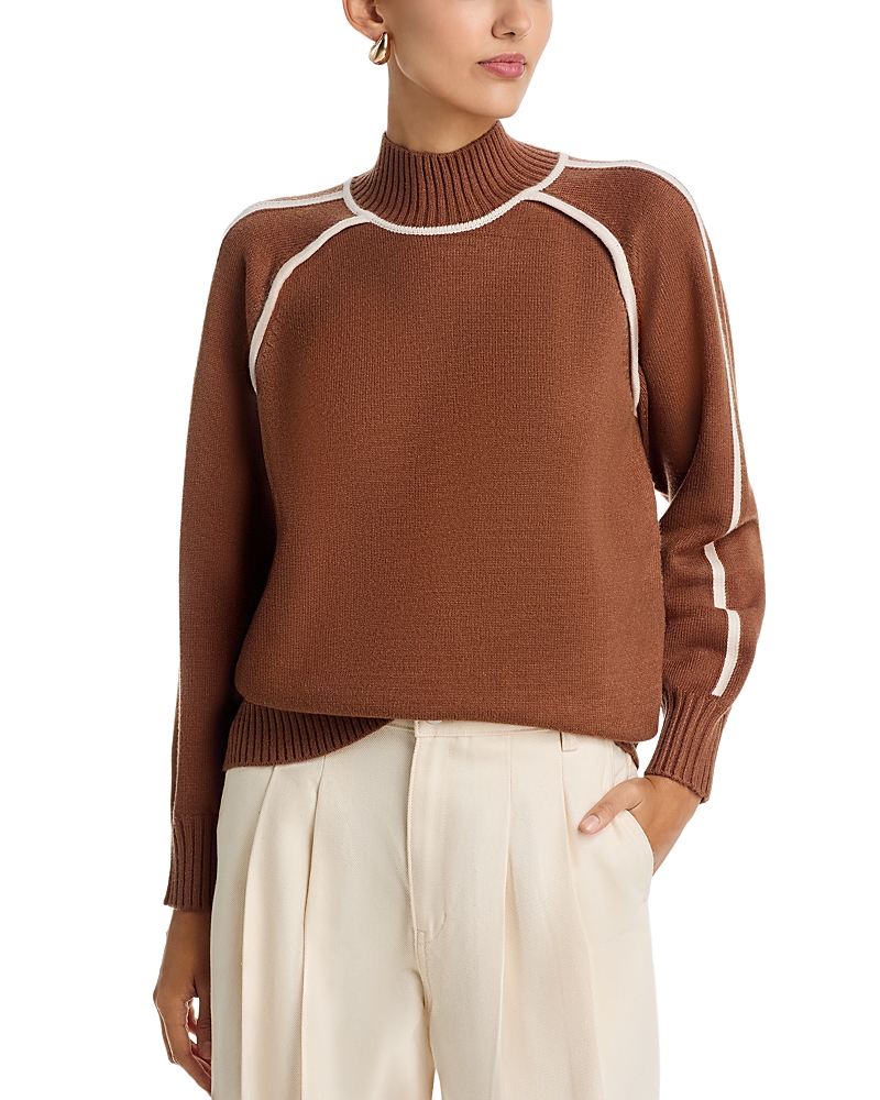 T Tahari Mock Contrast Piping Sweater In Brown