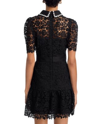 Pearl Trim Short Sleeve Lace Mini Dress - Exclusive
