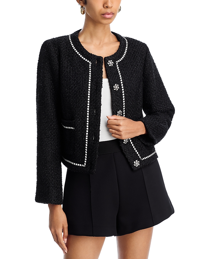 Aqua Contrast Stitch Tweed Jacket - Exclusive In Blue