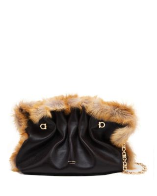 Pierced Leather & Shearling Shoulder Bag