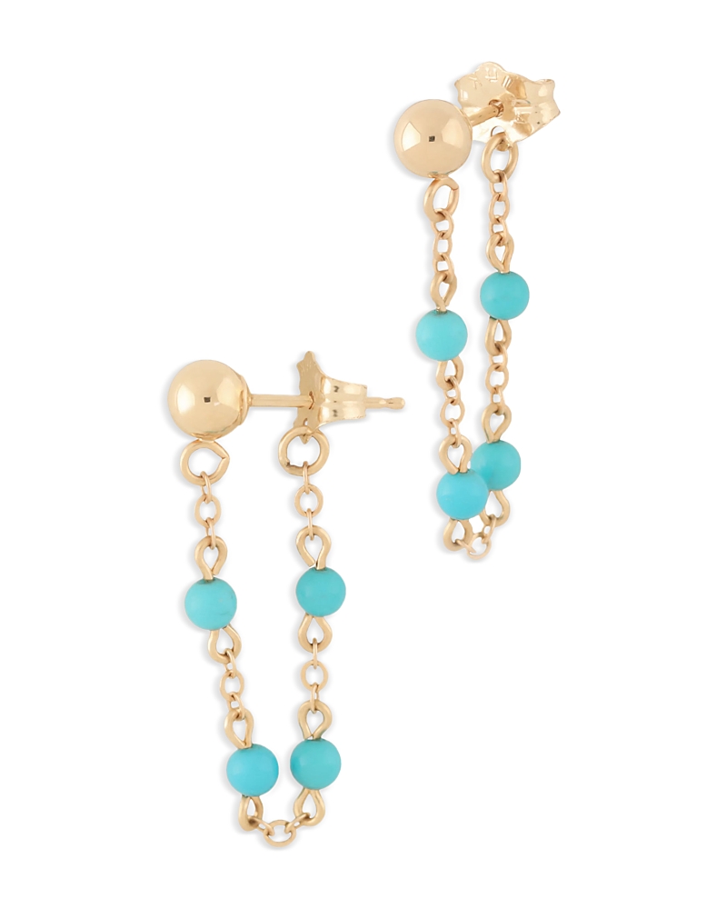 Bloomingdale's Fine Collection Turquoise Bead & Chain Front To Back Earrings In 14k Yellow Gold In Gold
