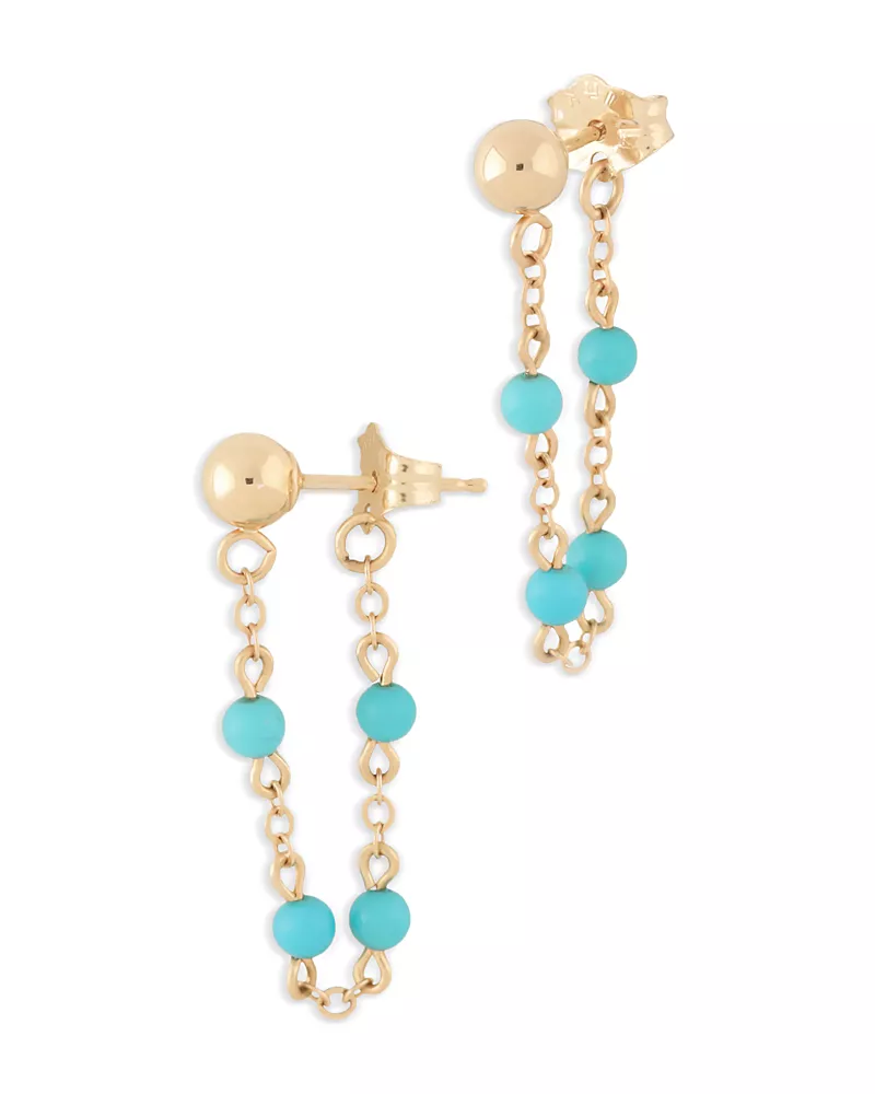 Bloomingdale's Fine Collection Turquoise Bead & Chain Front to Back Earrings in 14K Yellow Gold