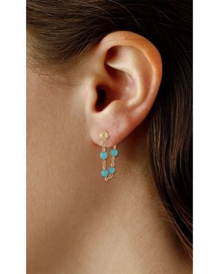 Turquoise Bead & Chain Front to Back Earrings in 14K Yellow Gold