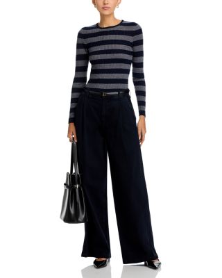 Rib Knit Long Sleeve Striped Sweater