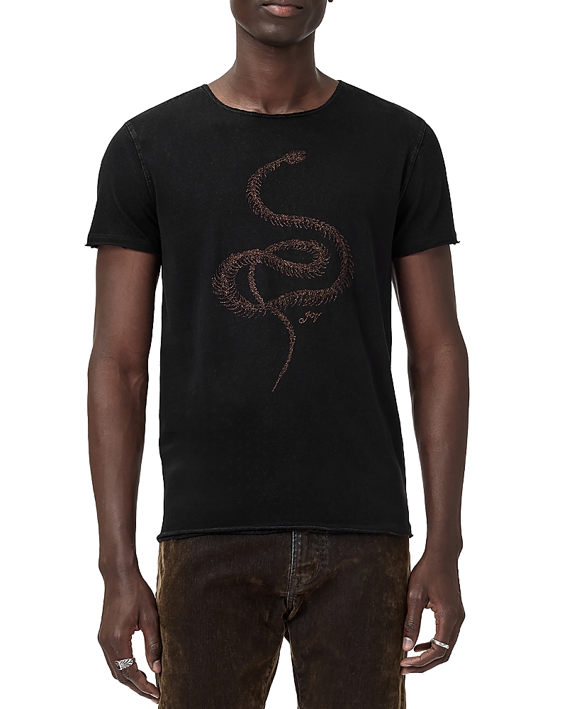 John Varvatos Raw Edge Fine Line Embroidered Tee In Black