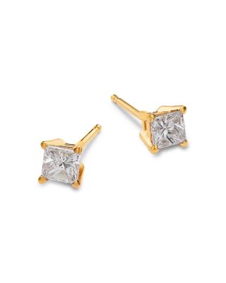 Diamond Princess Cut Stud Earrings in 14K Yellow Gold, 0.50 tcw
