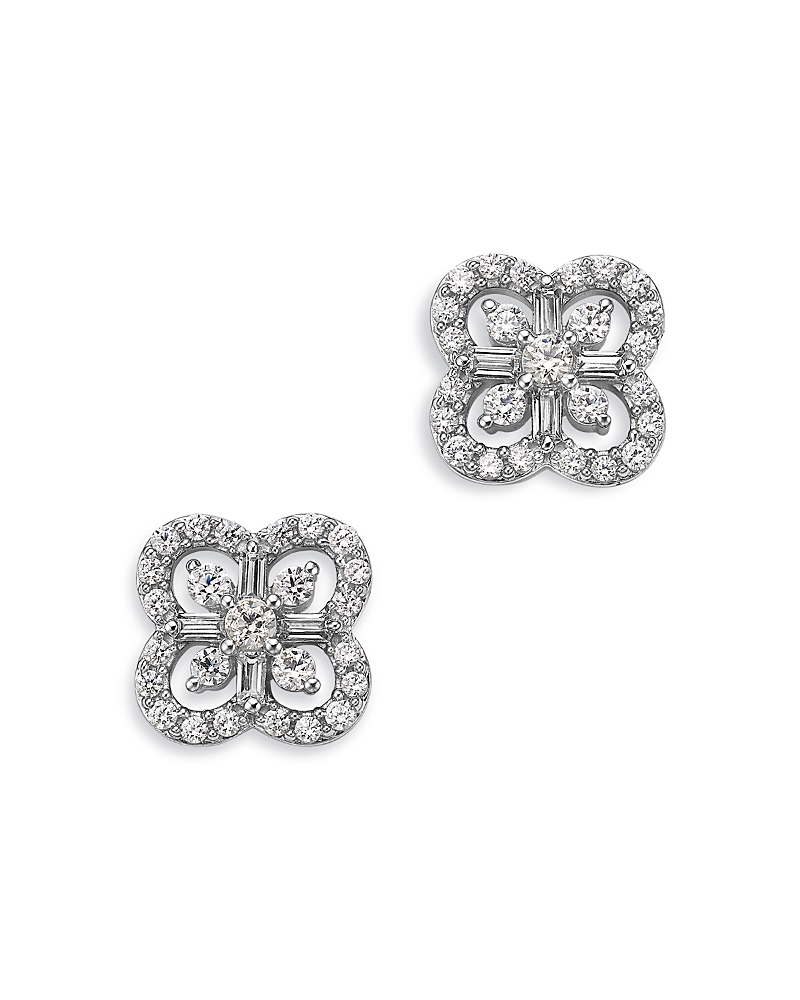 Bloomingdale's Fine Collection Diamond Round & Baguette Clover Stud Earrings in 14K White Gold, 0.5 tcw