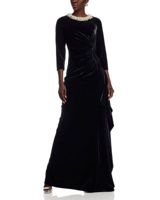 Velvet Jeweled Collar Gown