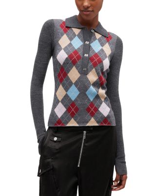 Fine Merino Wool Jacquard Knitted Polo Shirt