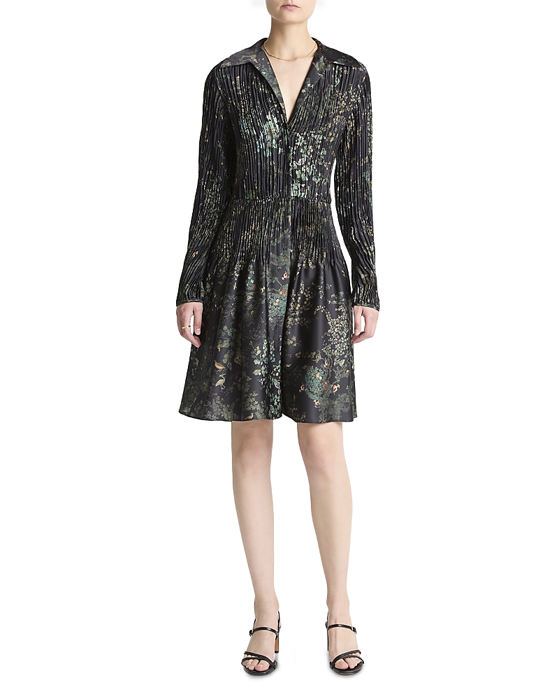 Vince Grape Vine Long Sleeve Jacquard Dress In Black