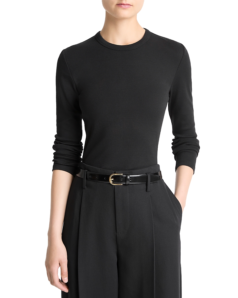 Vince Side Drape Long Sleeve Crewneck Tee In Black