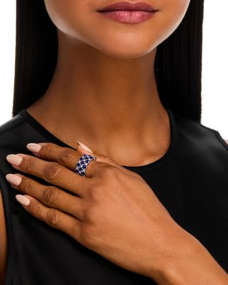 Blue Sapphire & Diamond Multi Row Ring in 14K White Gold