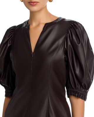 Faux Leather Puffed Sleeve Dress
