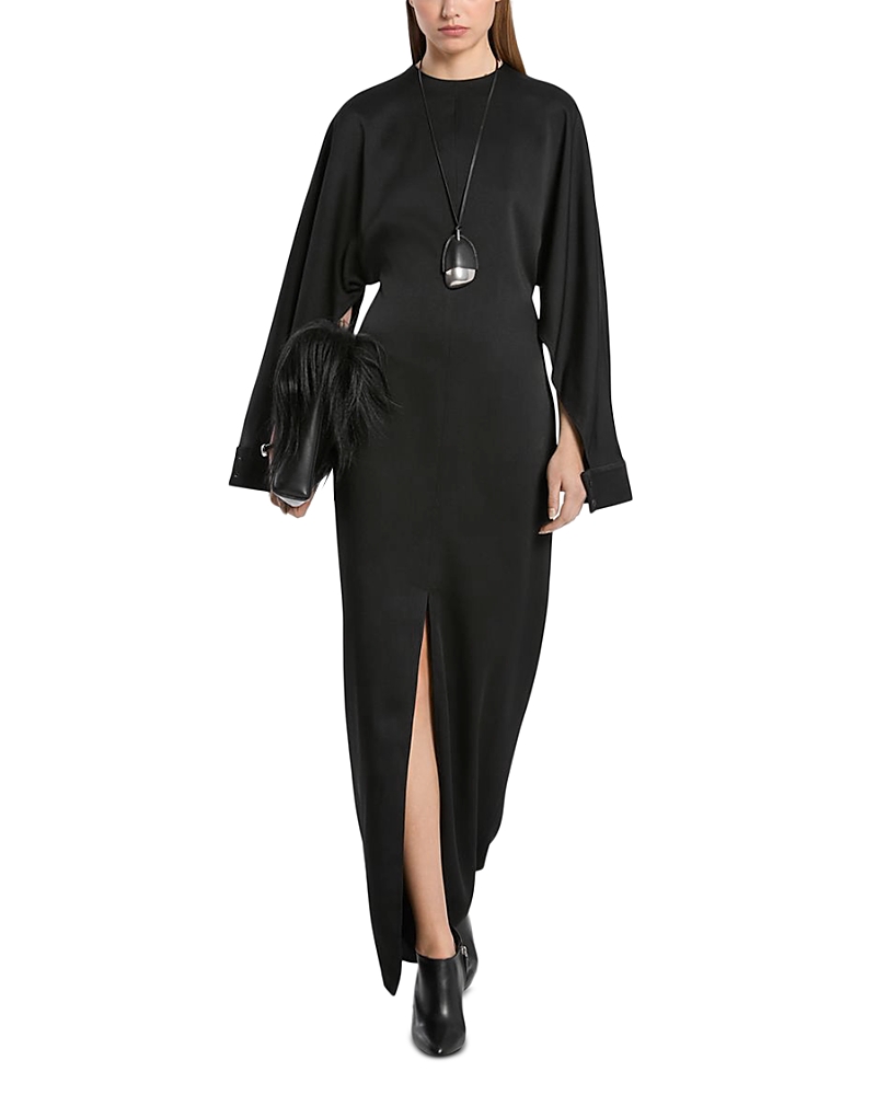 Michael Kors Satin Slit Sleeve Gown In Black