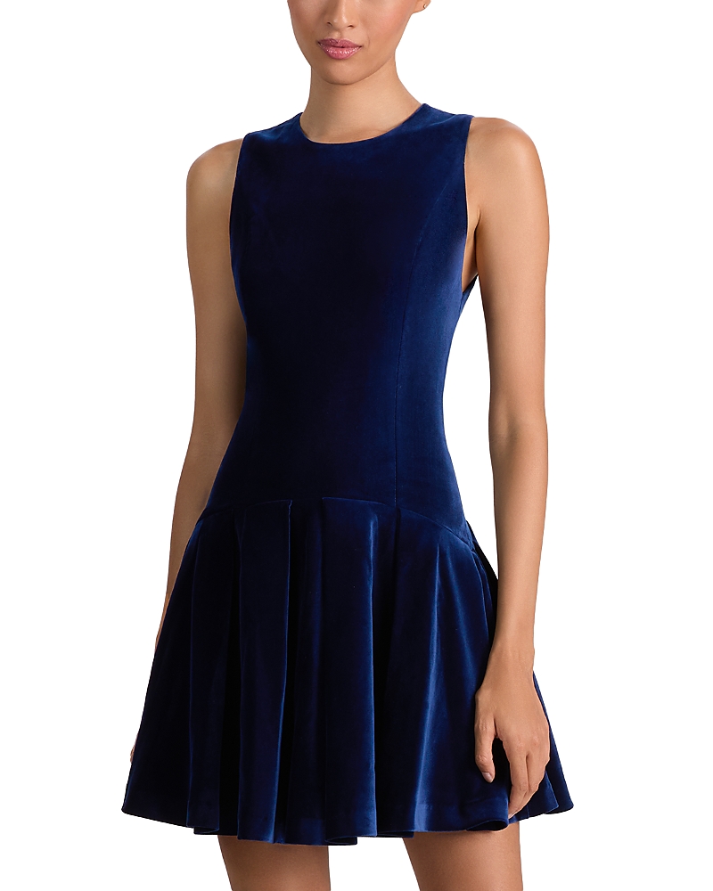 Alice And Olivia Adley Flare Mini Dress Dark Midnight Blue In Blue