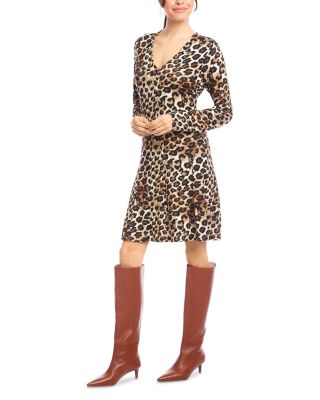 Long Sleeve V Neck Fit &amp; Flare Dress