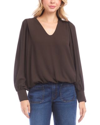 Puffed Sleeve V Neck Top