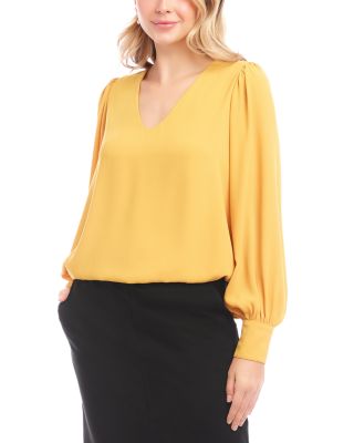 Puffed Sleeve V Neck Top