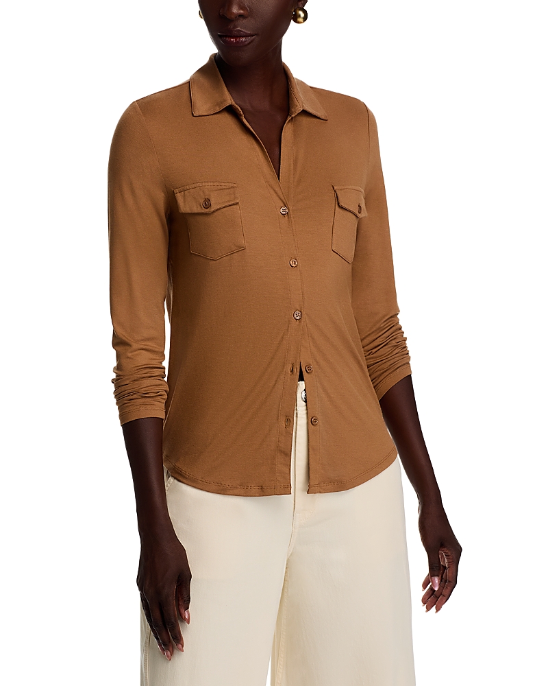 Majestic Point Collar Button Front Shirt In Animal Print