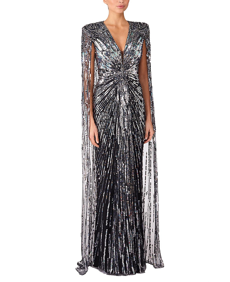 Jenny Packham Gold Rush Sequin-embellished Gown In Black