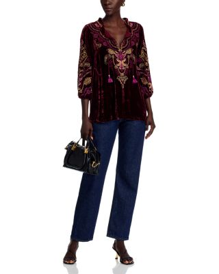 Embroidered Velvet Top
