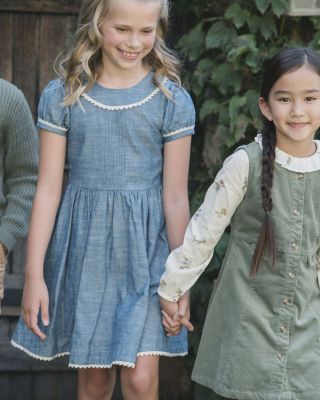  Girls' Organic Puff Sleeve Pintuck Chambray Dress - Little Kid, Big Kid