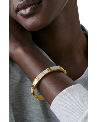 Spade Flower Mother of Pearl Hinge Bangle Bracelet