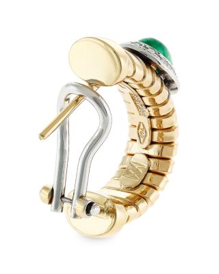 18K Yellow Gold Via Giardino Emerald & Diamond Tubogas Huggie Hoop Earrings