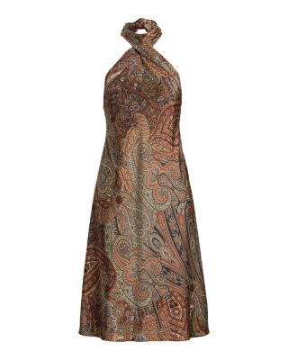Paisley Charmeuse Halter Cocktail Dress