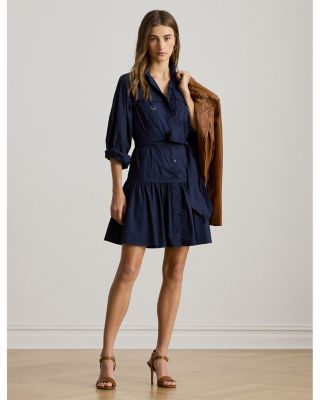 Buckle Trim Cotton Blend Dress