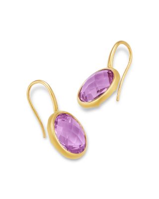 Rose Amethyst Bezel Drop Earrings in 14K Yellow Gold