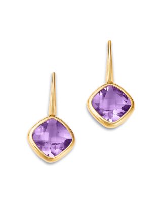 Gemstone Cushion Drop Earrings in 14K Yellow Gold