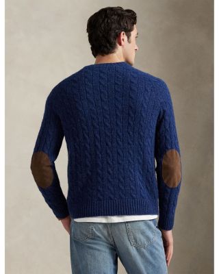 Suede-Patch Cable-Knit Sweater