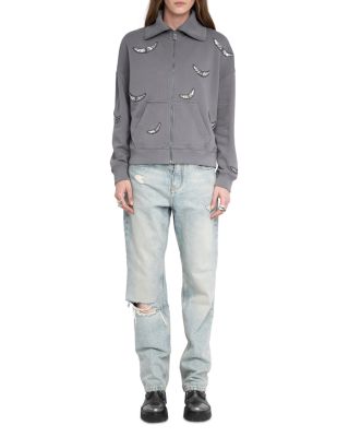 Milly Embellished Zip Sweatshirt