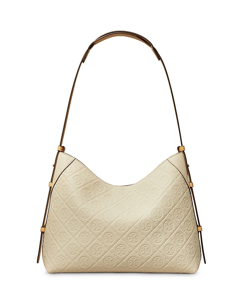 Tory Burch T Monogram Soft Pebble Medium Shoulder Bag In White
