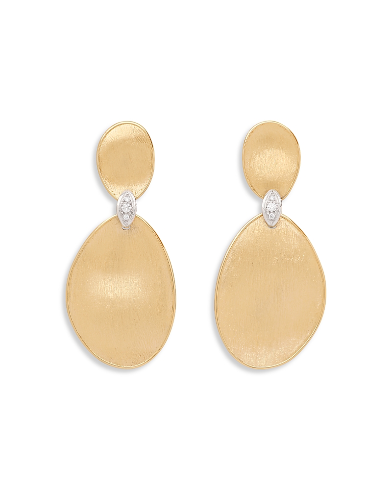 Marco Bicego 18k White & Yellow Gold Lunaria Diamond Textured Disc Double Drop Earrings In Gold