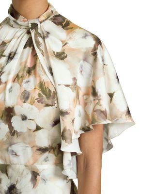  Niki Mock Neck Midi Dress with Short Cape Sleeves in Floral Georgette
